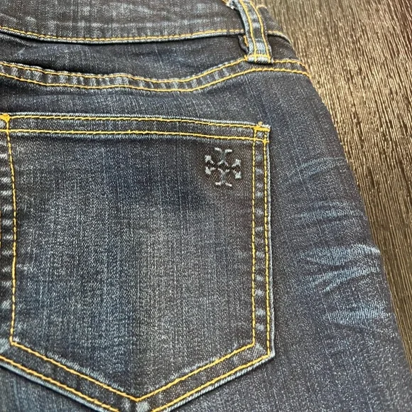 Tory Burch Cropped Slim Boot Cut Jeans Teal‎ Low Rise Designer Size 23